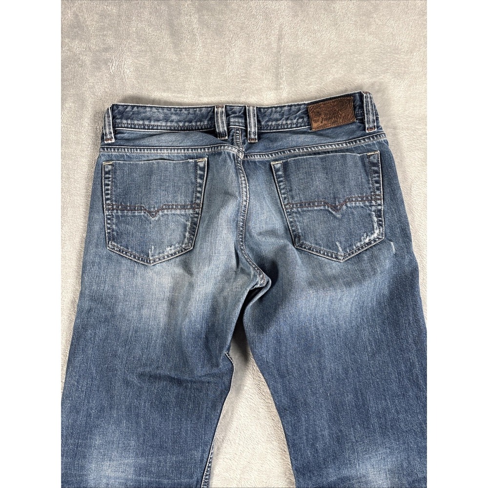 Diesel Viker Jeans Mens 34x32 Blue Straight Distressed Button Fly Wash 0806L - Picture 14 of 15